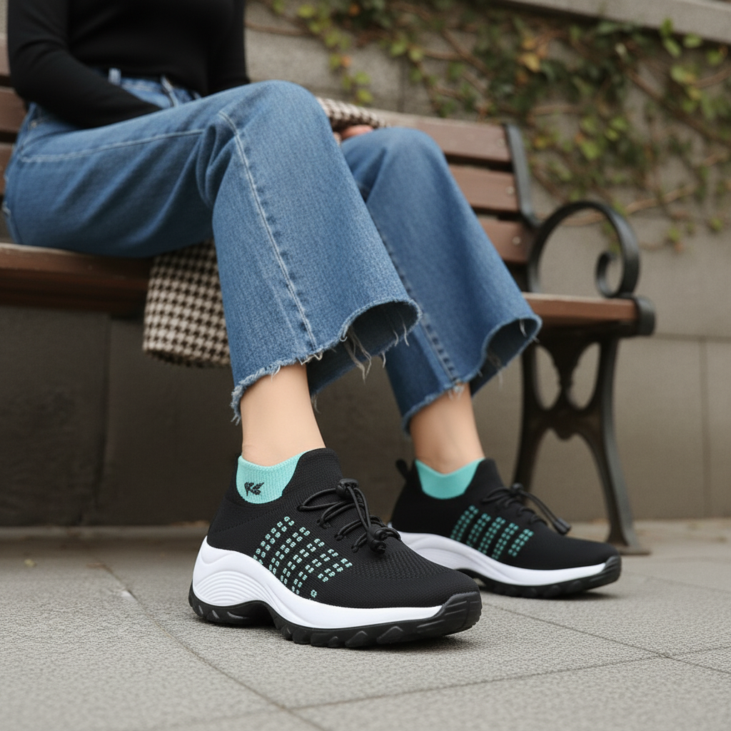 Linda – Orthopedic Knit Fabric Shoes in Green &amp; Black