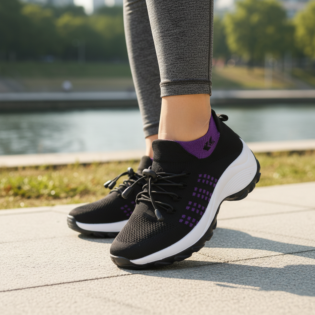 Ava – Orthopedic Knit Fabric Shoes in Purple &amp; Black
