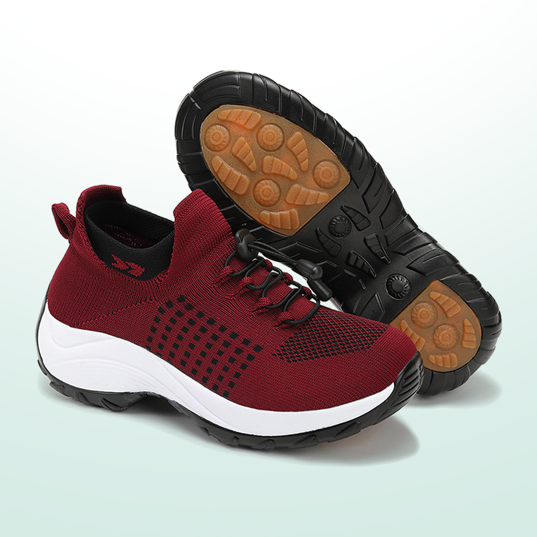 June – Orthopedic Knit Fabric Shoes in Black &amp; Red