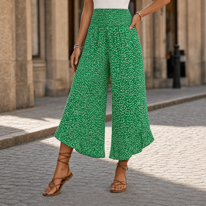 Velura – Smocked High-Waist Wide-Leg Floral Pants