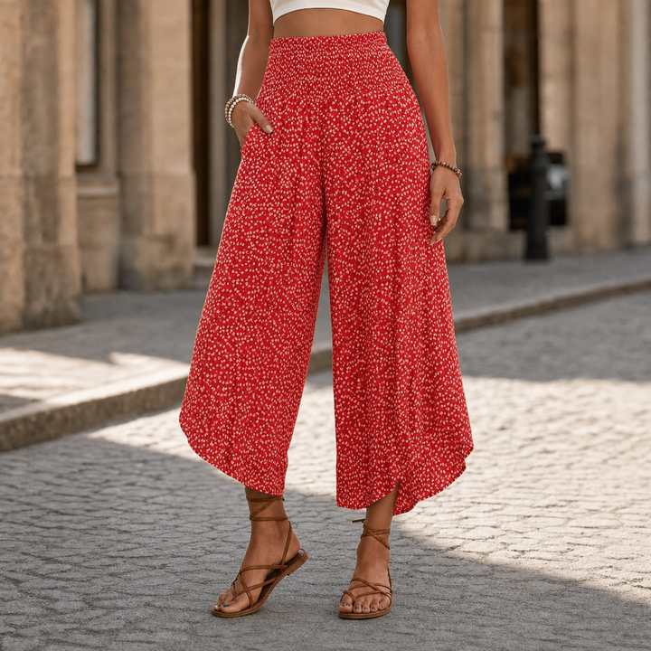 Velura – Smocked High-Waist Wide-Leg Floral Pants