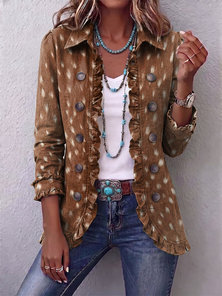 Hélène | Boho Brown Animal Print Jacket with Ruffles