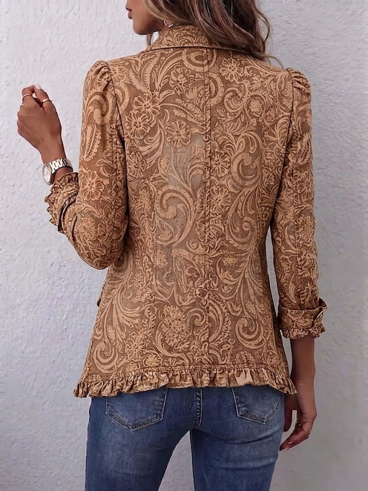 Noémie | Boho Floral Vintage Jacket in Brown with Ruffles