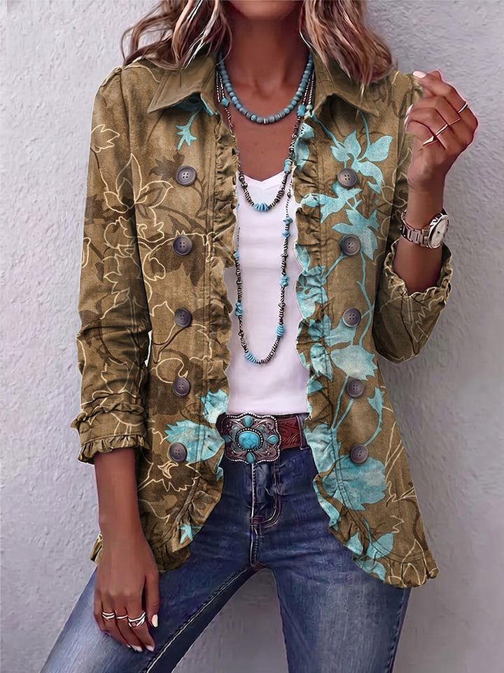Blanche | Boho Floral Vintage Ombre Jacket with Ruffles