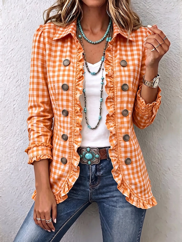 Julie | Vichy Check Jacket with Ruffles and Buttons