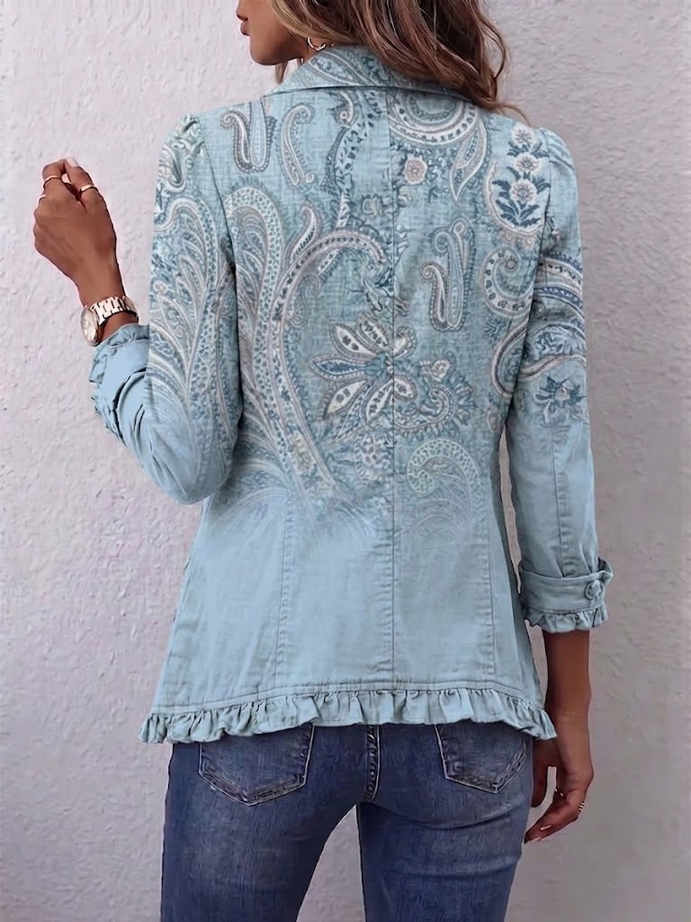 Émilie | Vintage Paisley Jacket in Sky Blue with Ruffles