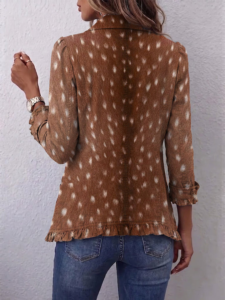 Hélène | Boho Brown Animal Print Jacket with Ruffles