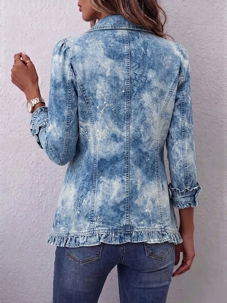 Guenièvre | Boho Botanical Vintage Ombre Jacket in Blue with Ruffles