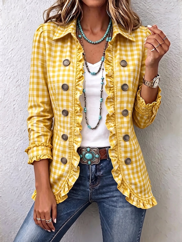 Julie | Vichy Check Jacket with Ruffles and Buttons