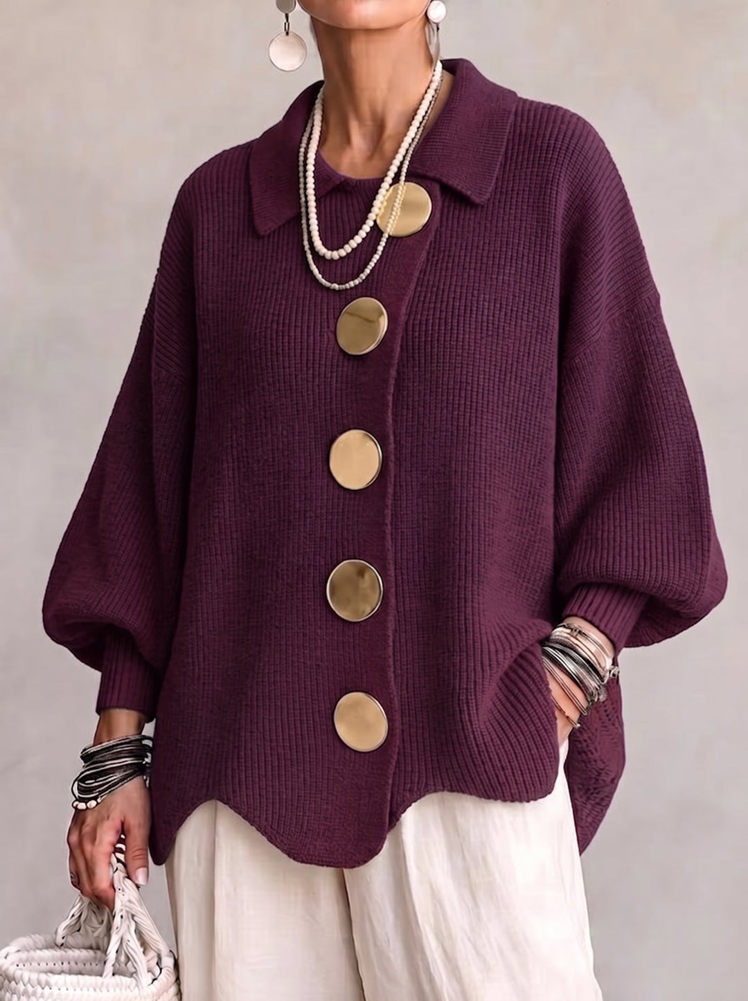Karina - Oversized Collared Button Cardigan