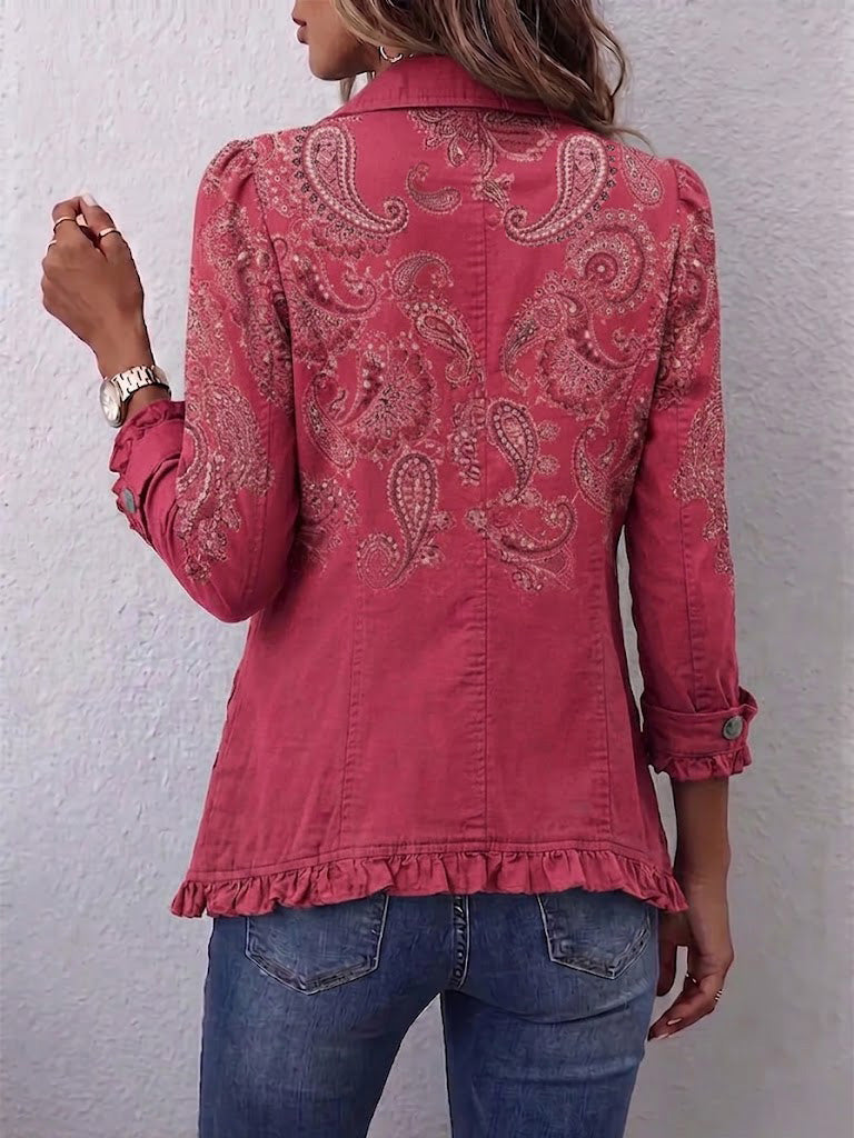 Iseult | Vintage Paisley Jacket in Antique Pink with Ruffles