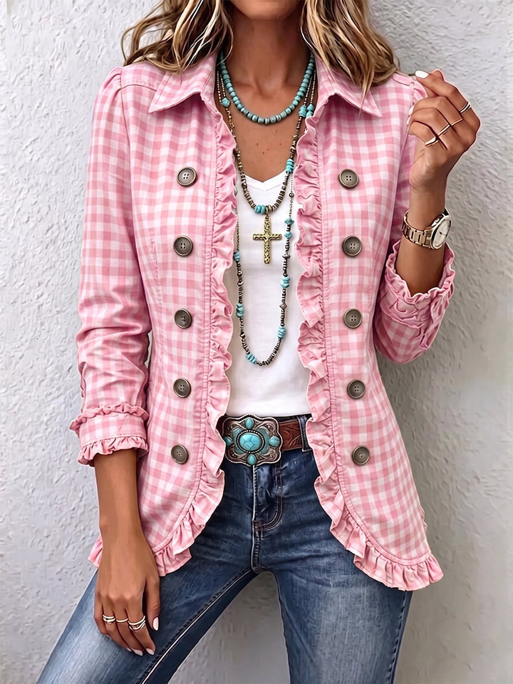 Julie | Vichy Check Jacket with Ruffles and Buttons