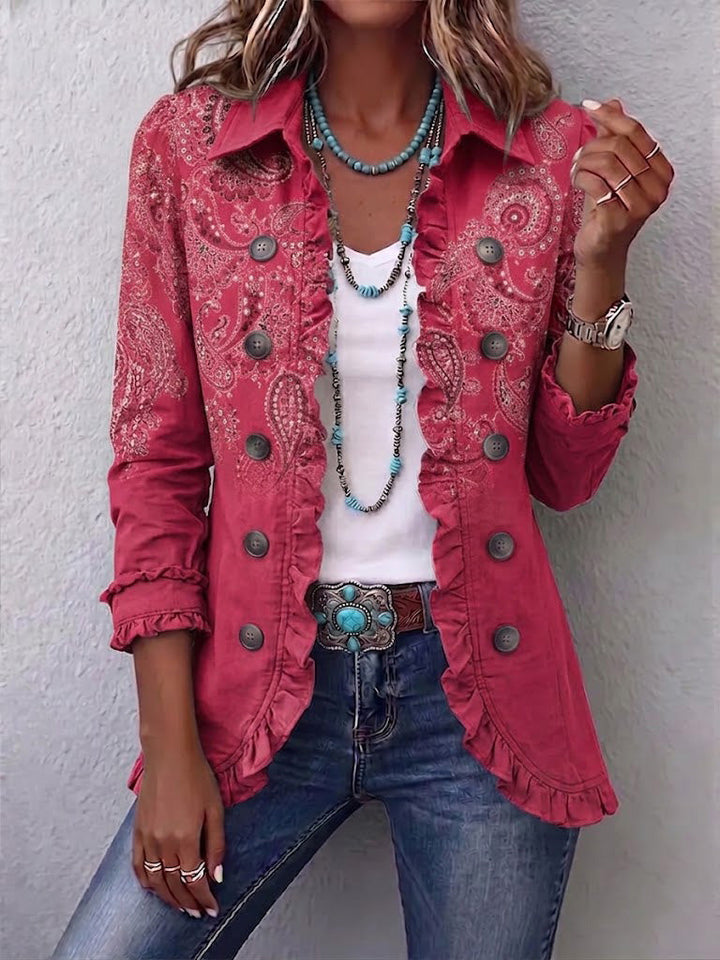 Iseult | Vintage Paisley Jacket in Antique Pink with Ruffles