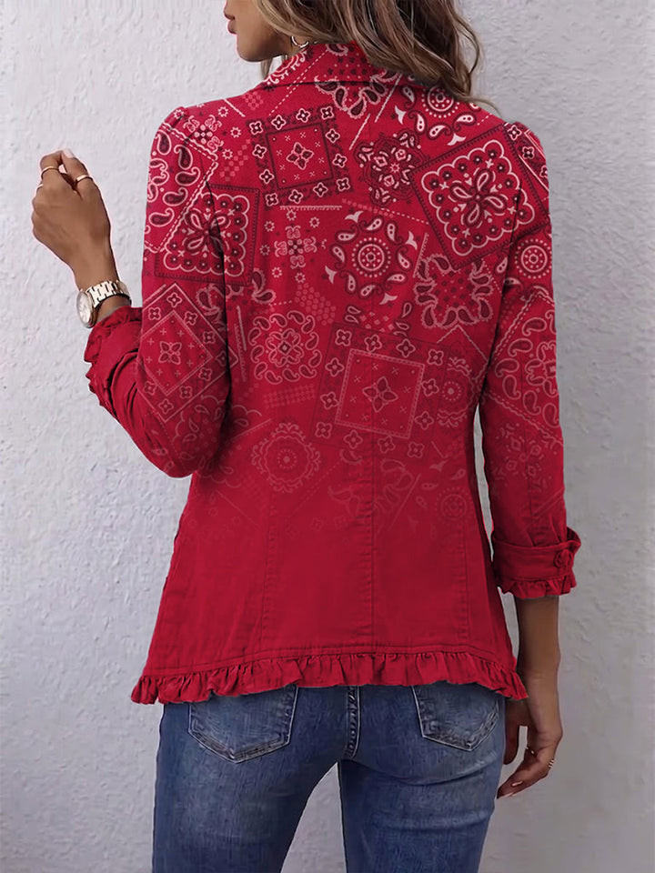 Gaëlle | Boho Ombre Paisley Jacket in Red with Ruffles