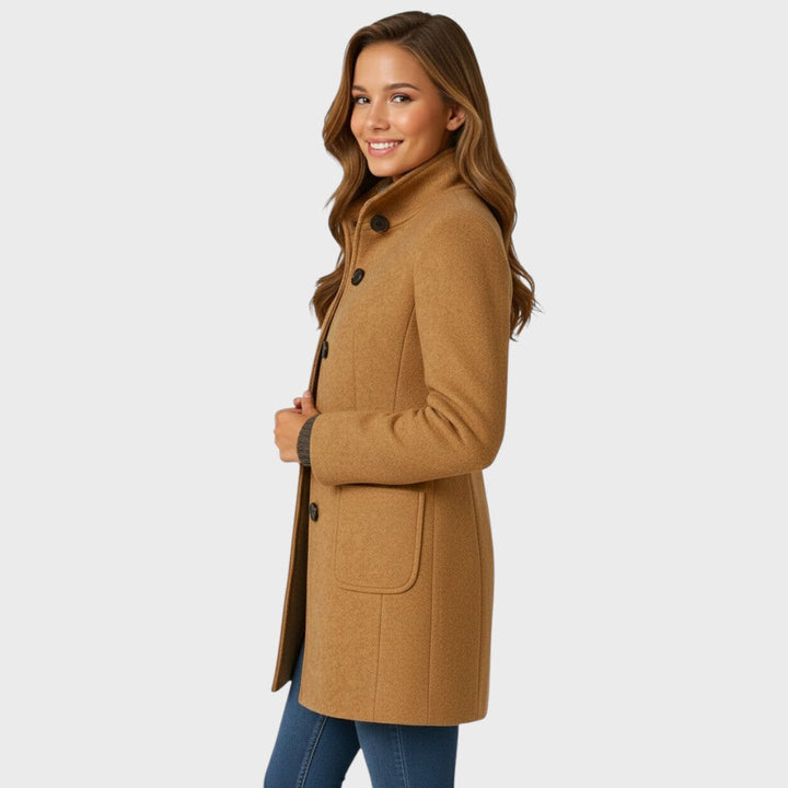 Delores | Structured Wool-Blend Coat with Stand Collar and Button Closure