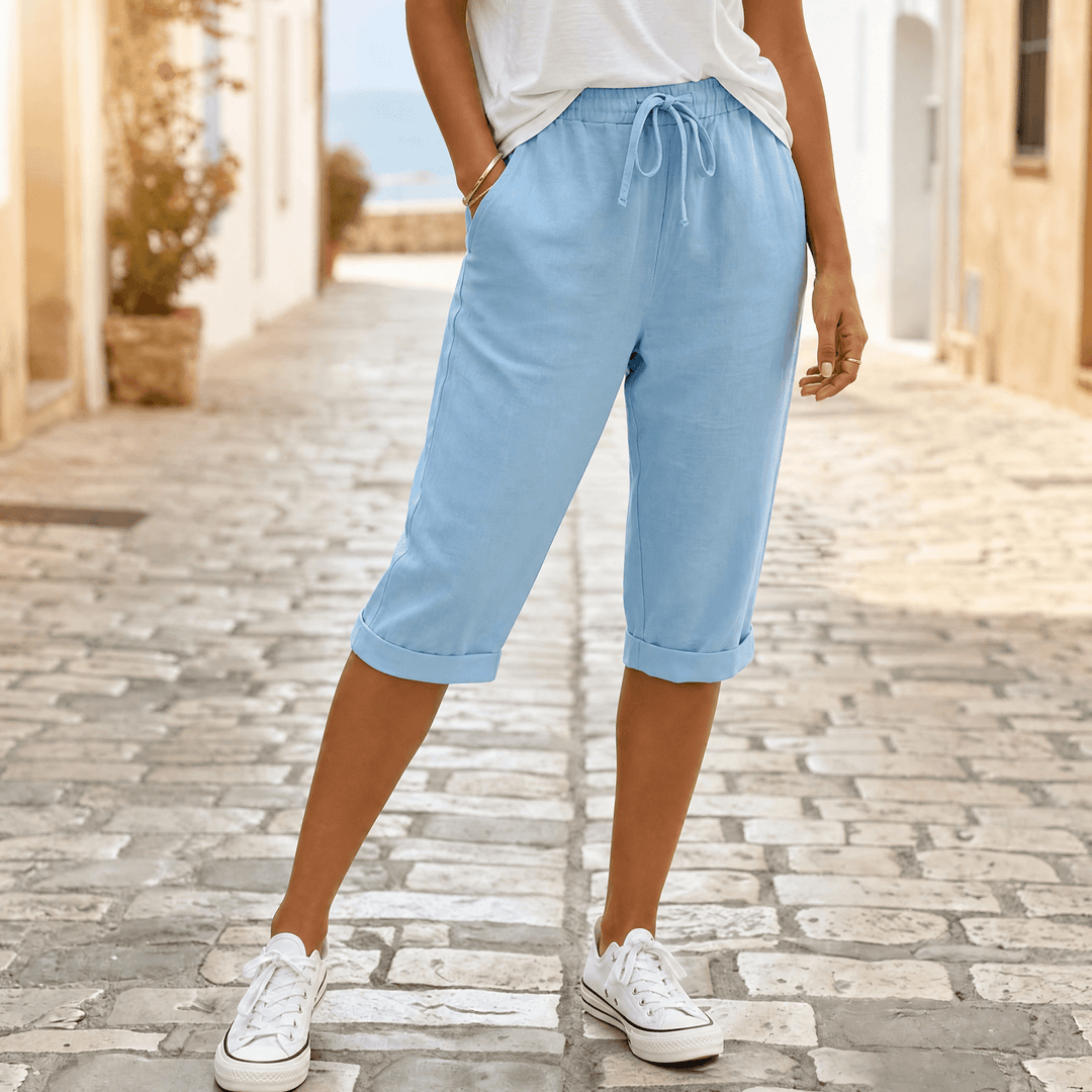 Solenna – Cotton-Linen Drawstring Capri