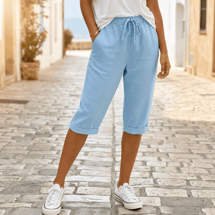 Solenna – Cotton-Linen Drawstring Capri