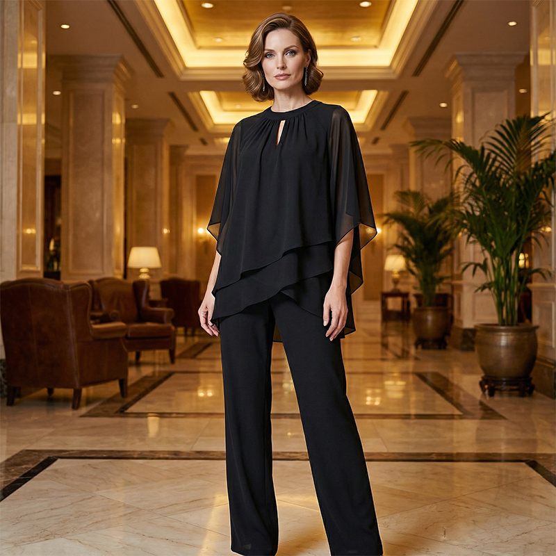 Jeaniny | Asymmetric Layered Blouse and Wide-Leg Trouser Set