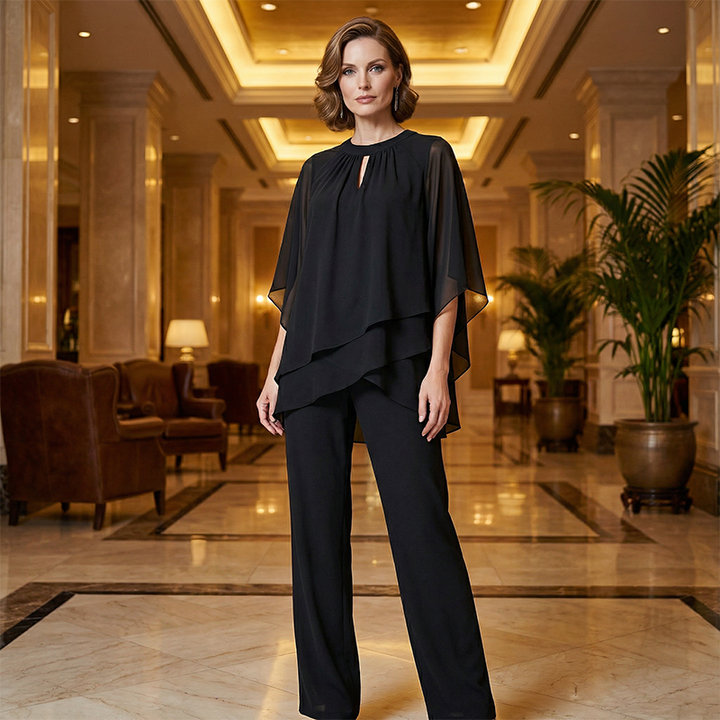 Jeaniny | Asymmetric Layered Blouse and Wide-Leg Trouser Set