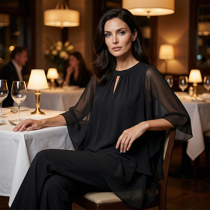 Jeaniny | Asymmetric Layered Blouse and Wide-Leg Trouser Set