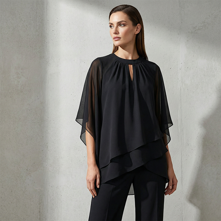 Jeaniny | Asymmetric Layered Blouse and Wide-Leg Trouser Set