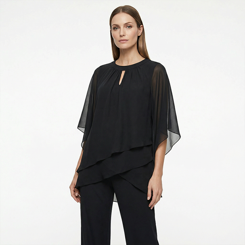 Jeaniny | Asymmetric Layered Blouse and Wide-Leg Trouser Set