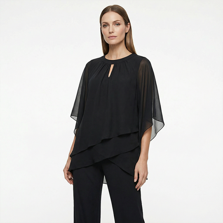Jeaniny | Asymmetric Layered Blouse and Wide-Leg Trouser Set