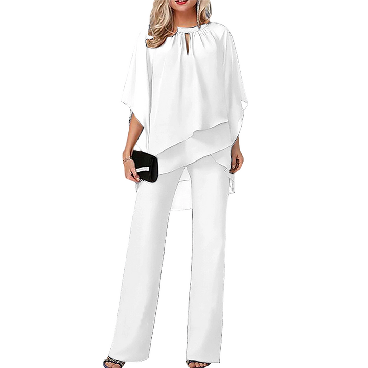 Jeaniny | Asymmetric Layered Blouse and Wide-Leg Trouser Set