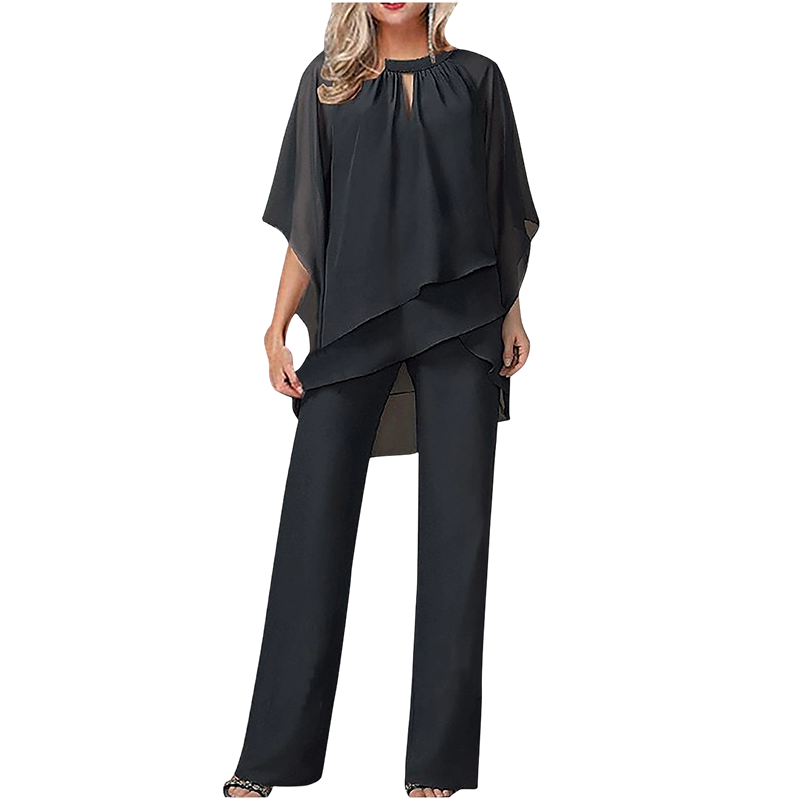Jeaniny | Asymmetric Layered Blouse and Wide-Leg Trouser Set