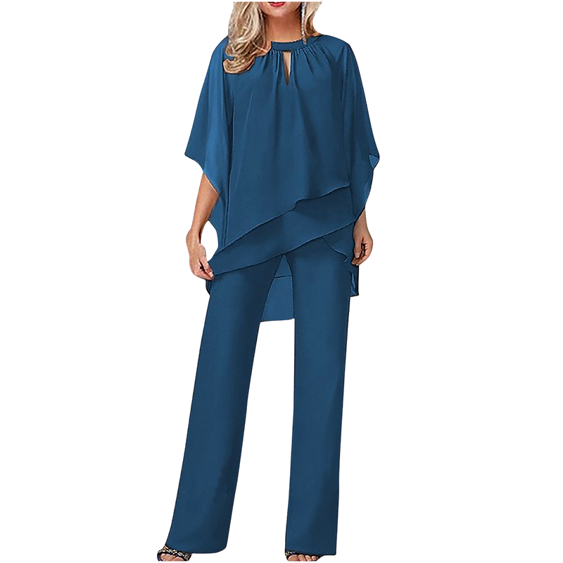 Jeaniny | Asymmetric Layered Blouse and Wide-Leg Trouser Set