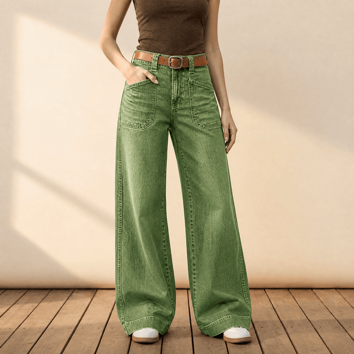 Widera – Retro Patch Pocket Wide Leg Jeans for Women